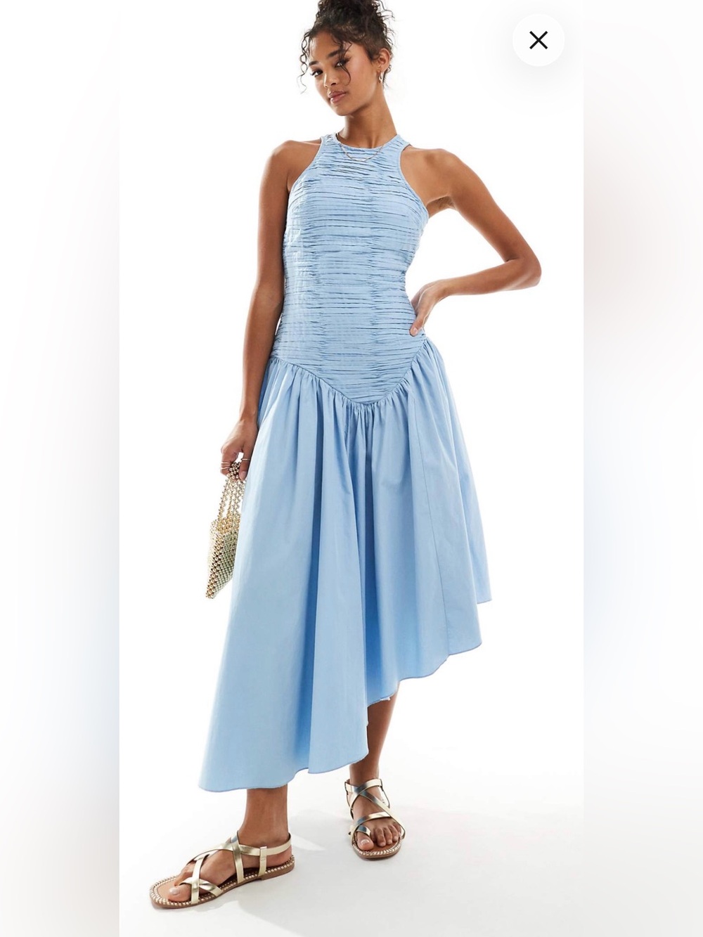 ASOS Light Blue Halter Ruched Midi Dress